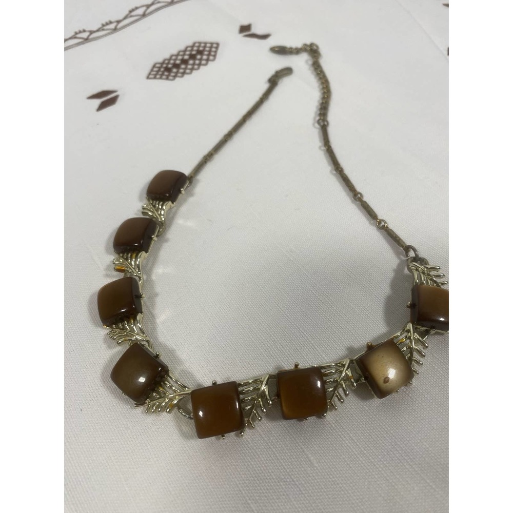 Vintage Coro Brown Moonglow Acyrlic Tile Necklace